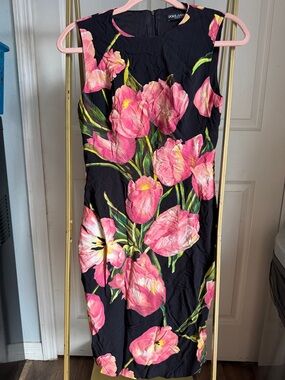 Dolce & Gabbana Black Dress with Pink Floral Tulip Print